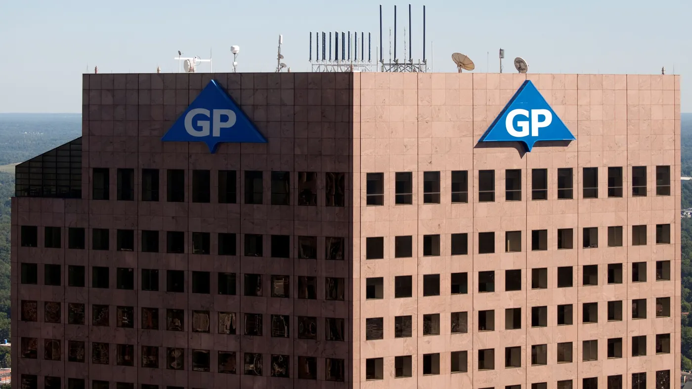 Georgia-Pacific's logo is on top of a skyscraper.