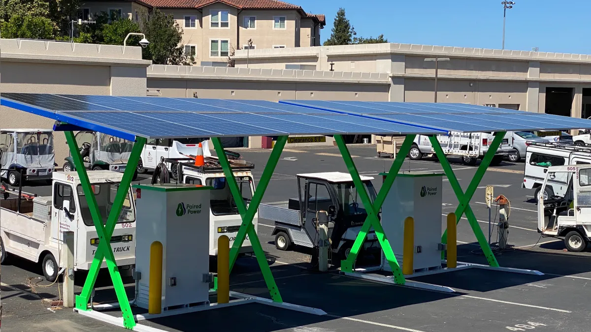 Paired Power's EV charging stations in a Santa Clara University parking lot.