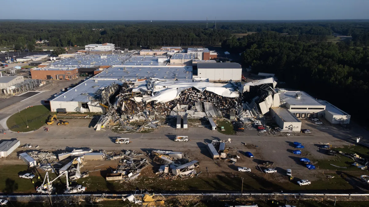 Aerial view of damage at a Pfizer manufacturing plant in 2023.