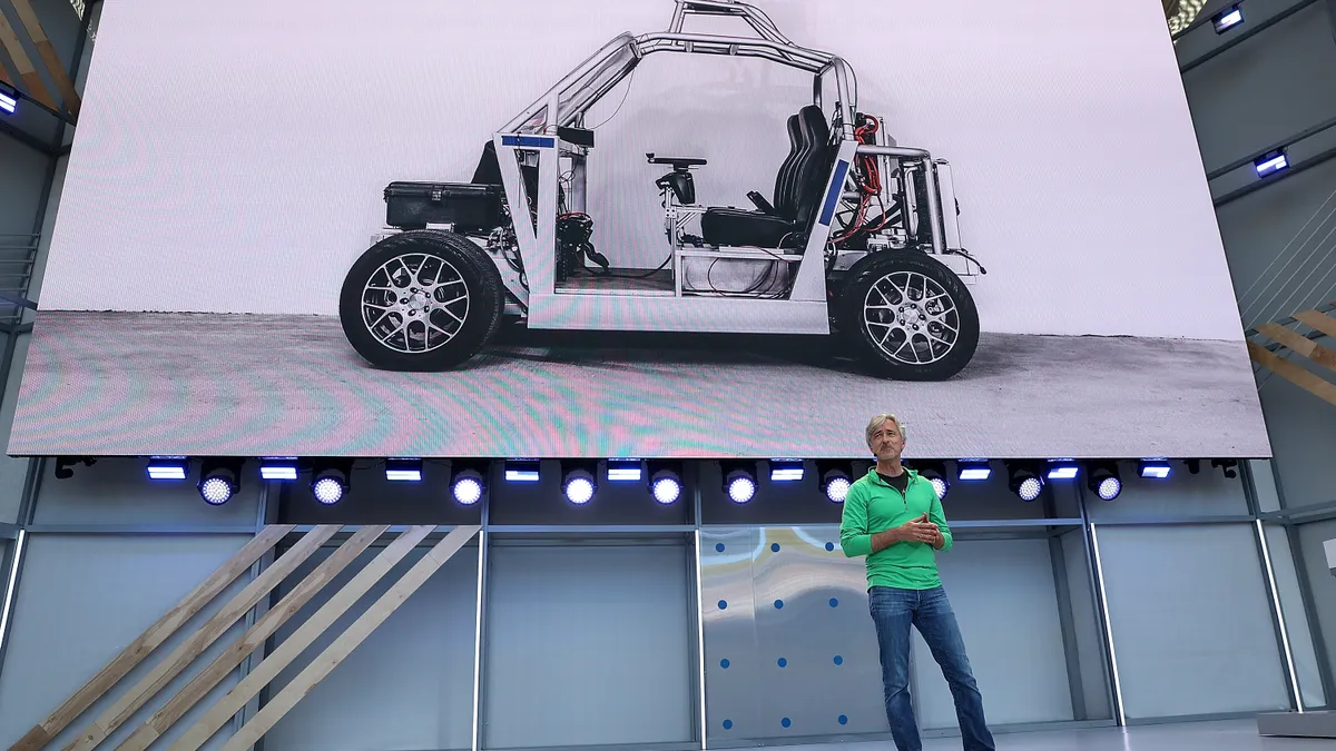 Former Waymo CEO John Krafcik speaks during the opening keynote address at Google I/O in 2018