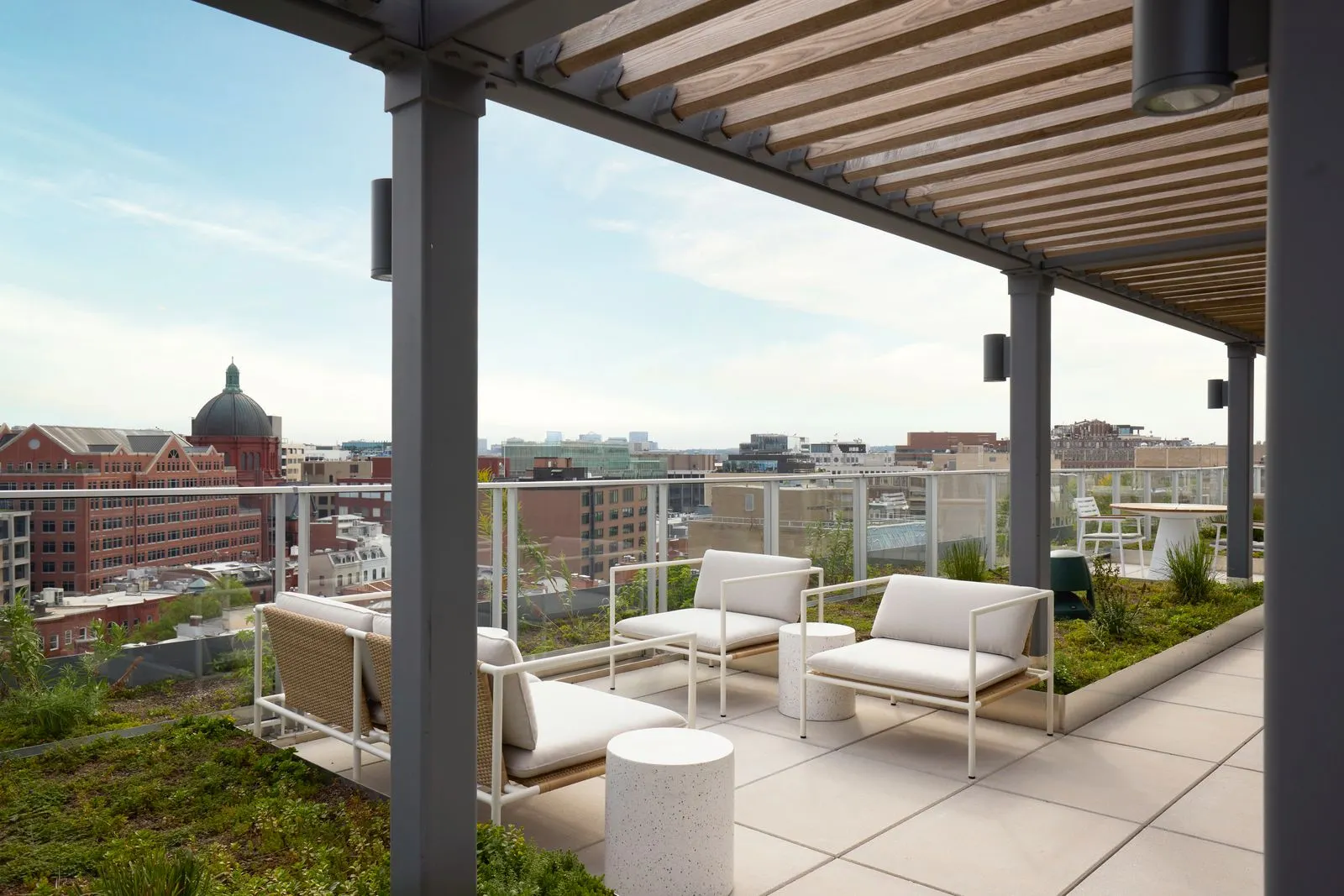 Rooftop of Aviator House, with the DC skyline in the background.