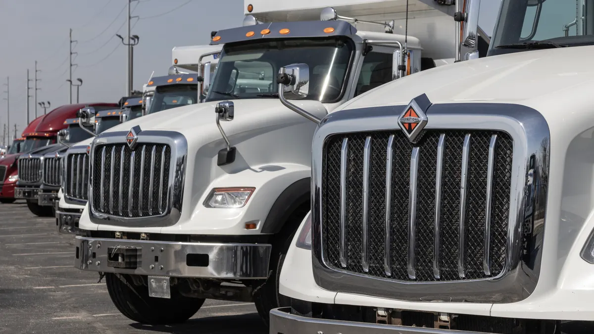 Navistar trucks at a dealership.