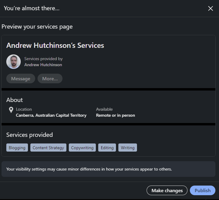 LinkedIn Services listing