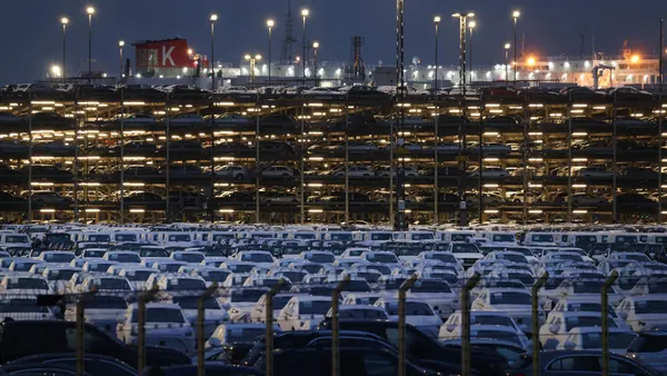 Cars destined for export stand at Bremerhaven Port before being loaded onto ships on Feb. 27, 2025, in Bremerhaven, Germany.