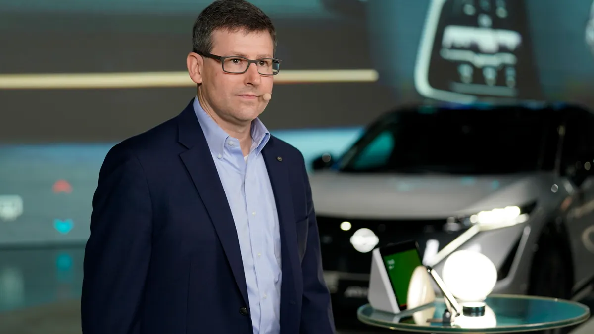 Pictured is Nissan executive John Schnoes speaking at a media event in July 2020.