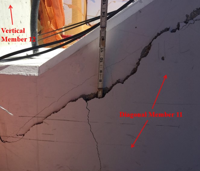 FIU bridge collapse crack observed March 13, 2018 (NTSB labeled)