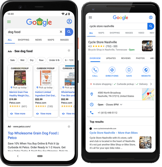 Google Curbside Pickup listing