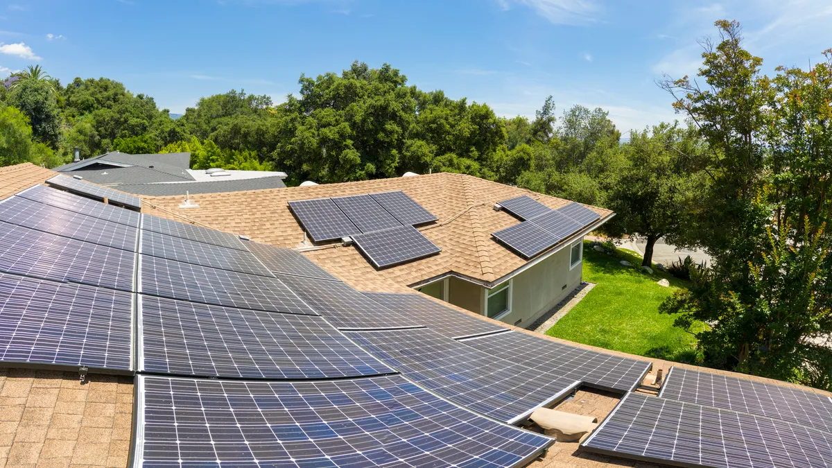 Aerial images of solar panels on a home in Southern California.