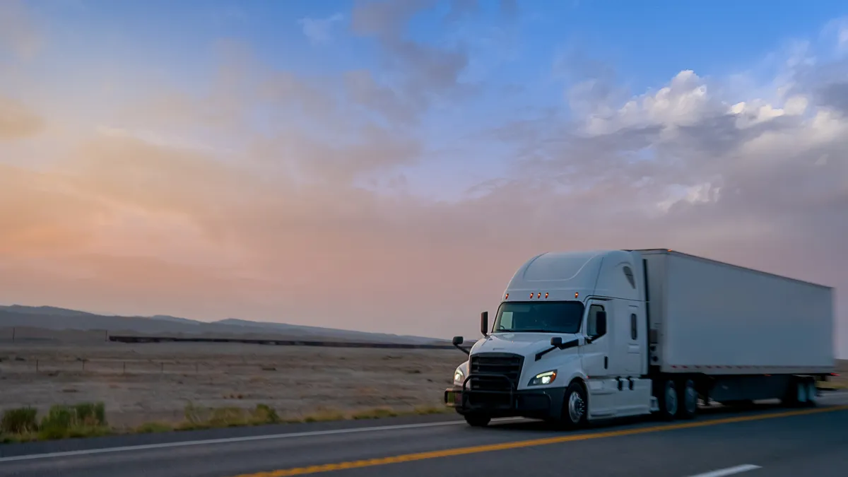 A tractor-trailer on a highway in Utah.