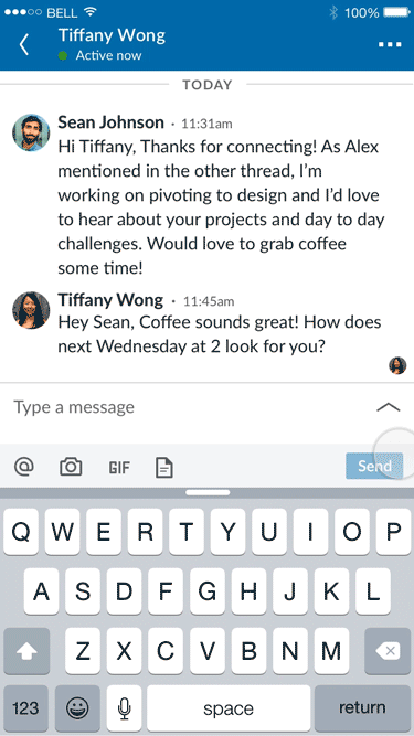 LinkedIn's expanded message screen