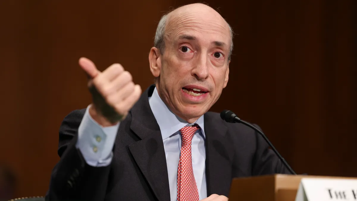 Securities and Exchange Commission Chair Gary Gensler speaks during a hearing.