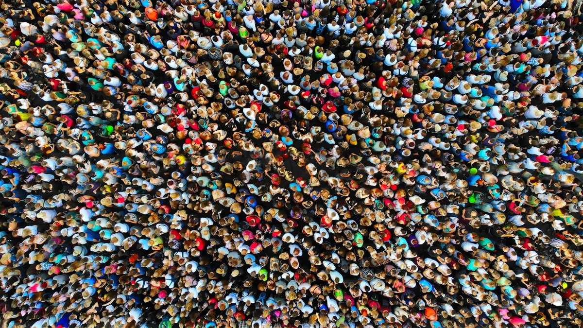 Aerial view of a large crowd of people.