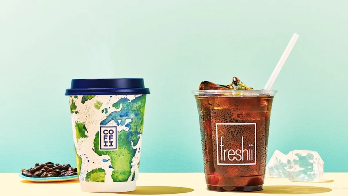 A promotional image for Freshii's coffee beverages.