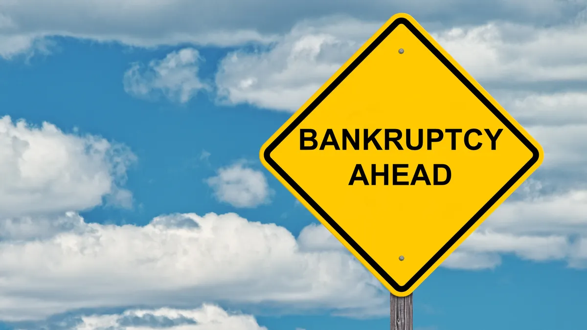 Bankruptcy Ahead Caution Sign Blue Sky Background