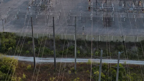 High voltage power lines seen from above