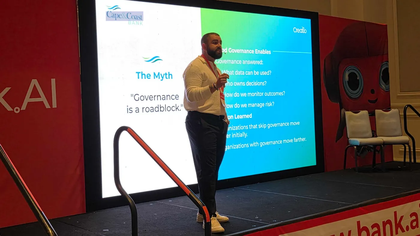 an executive speaks during a conference