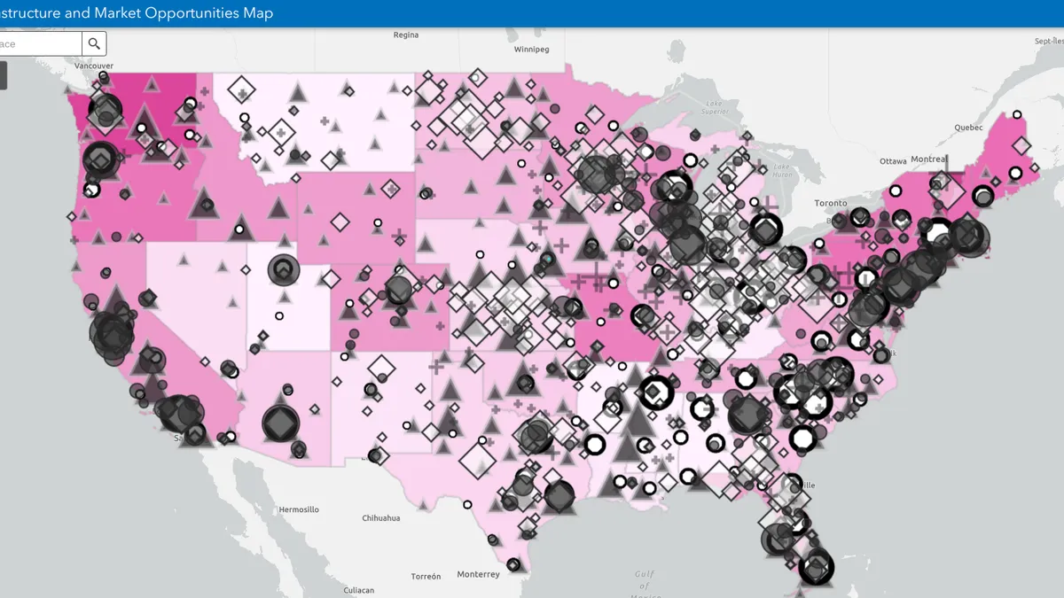 A screenshot of the EPA's Recycling Infrastructure and Market Opportunities Map