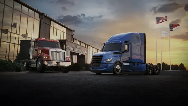 Freightliner Western Star trucks parked at Daimler site