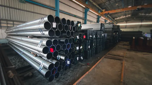 steel products in the warehouse ready to be sent to customers.