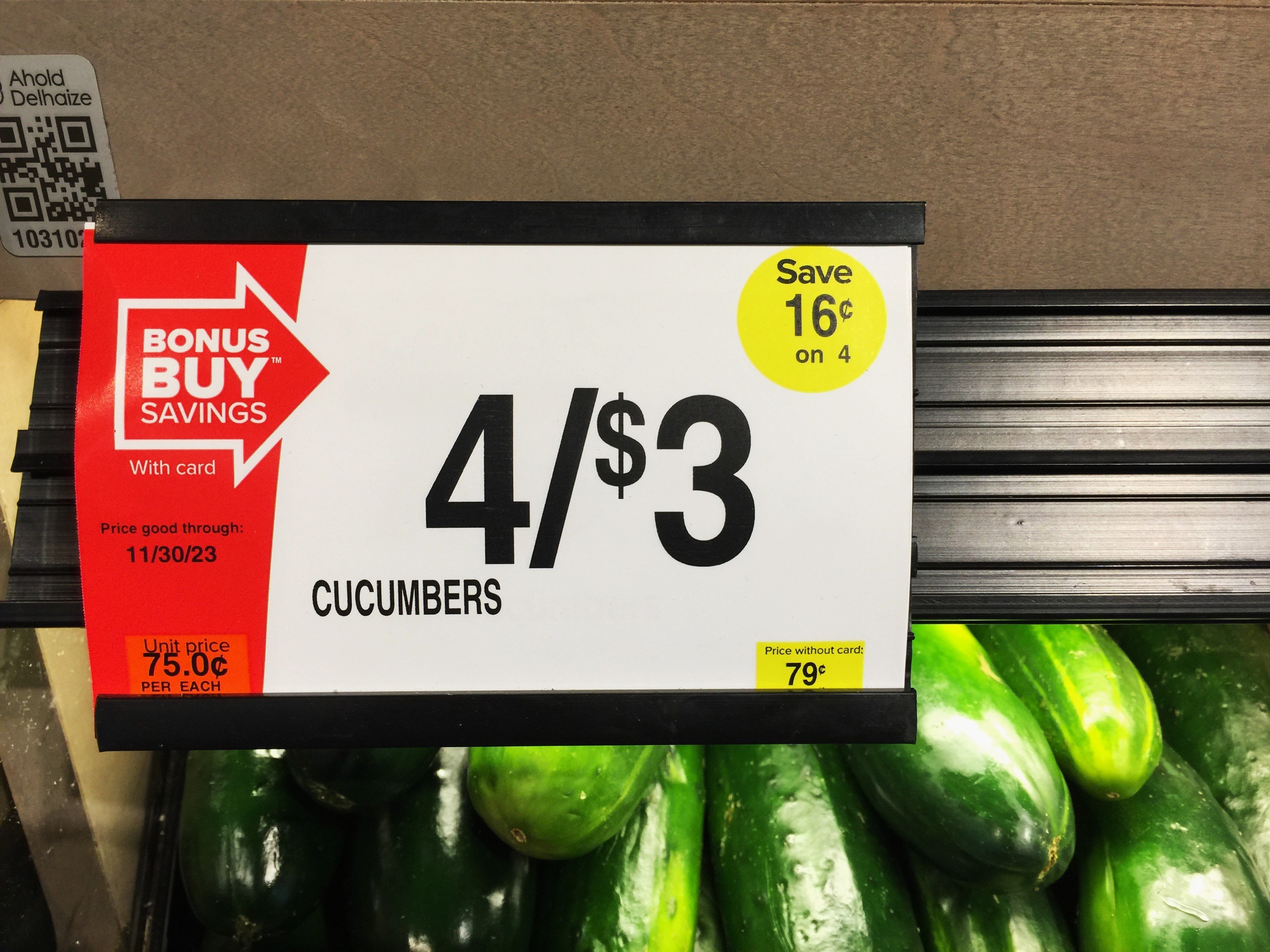 Cucumbers in a grocery store