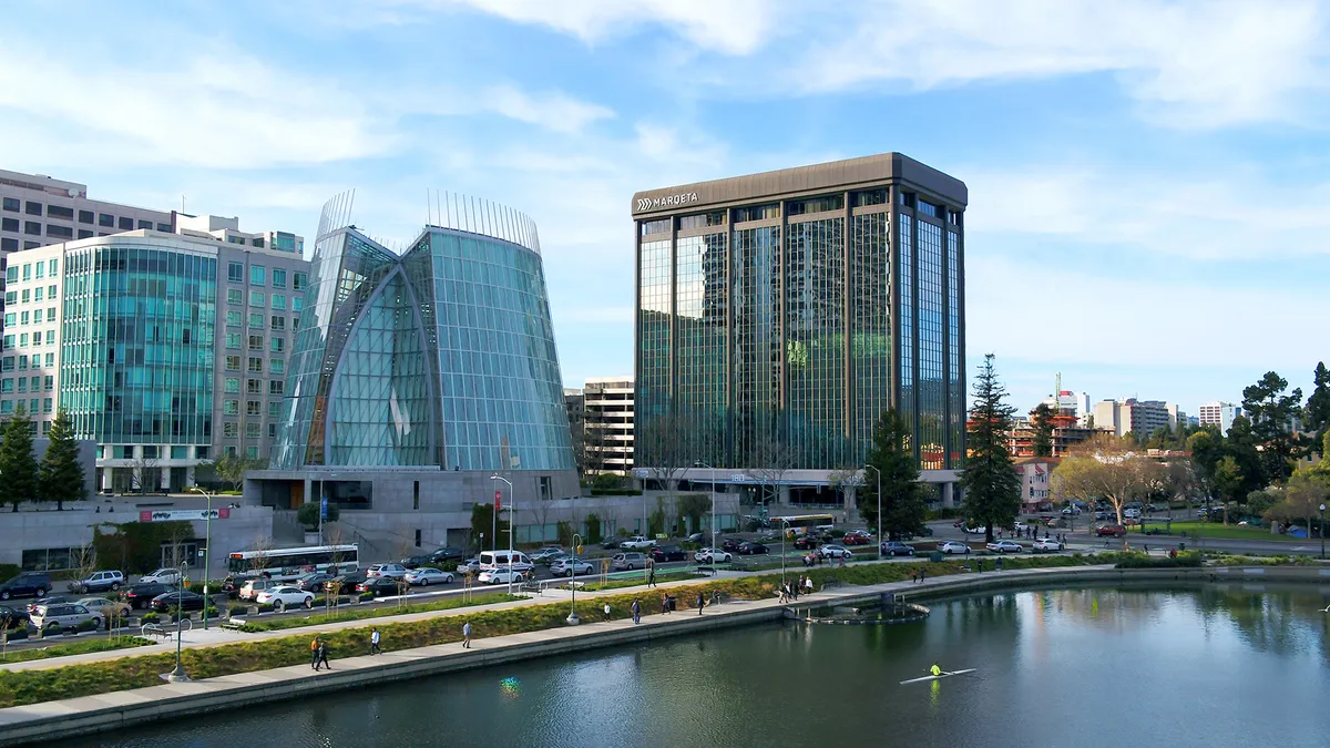 An exterior image of the Marqeta headquarters building in Oakland, California.