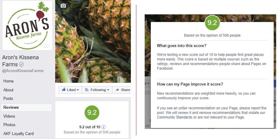 Facebook Page ratings