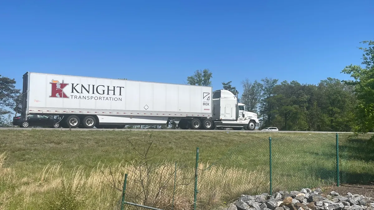 A Knight Transportation trailer is hauled on I-95 in Virginia in April 2023.