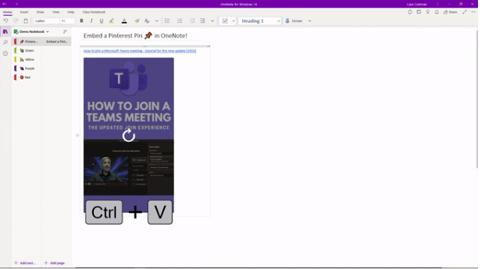 Pinterest Pin in OneNote