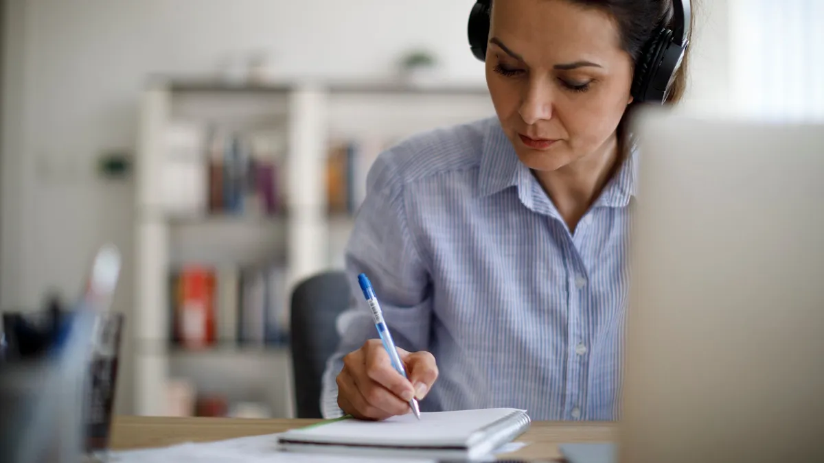 A woman working from home