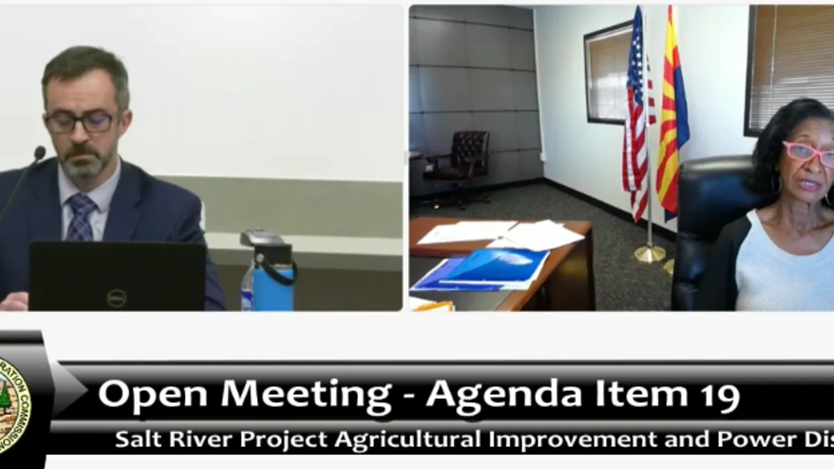 Arizona Corporation Commissioner Sandra Kennedy questions questions Salt River Project attorney Albert Acken about the proposed , Coolidge Generating Station expansion.