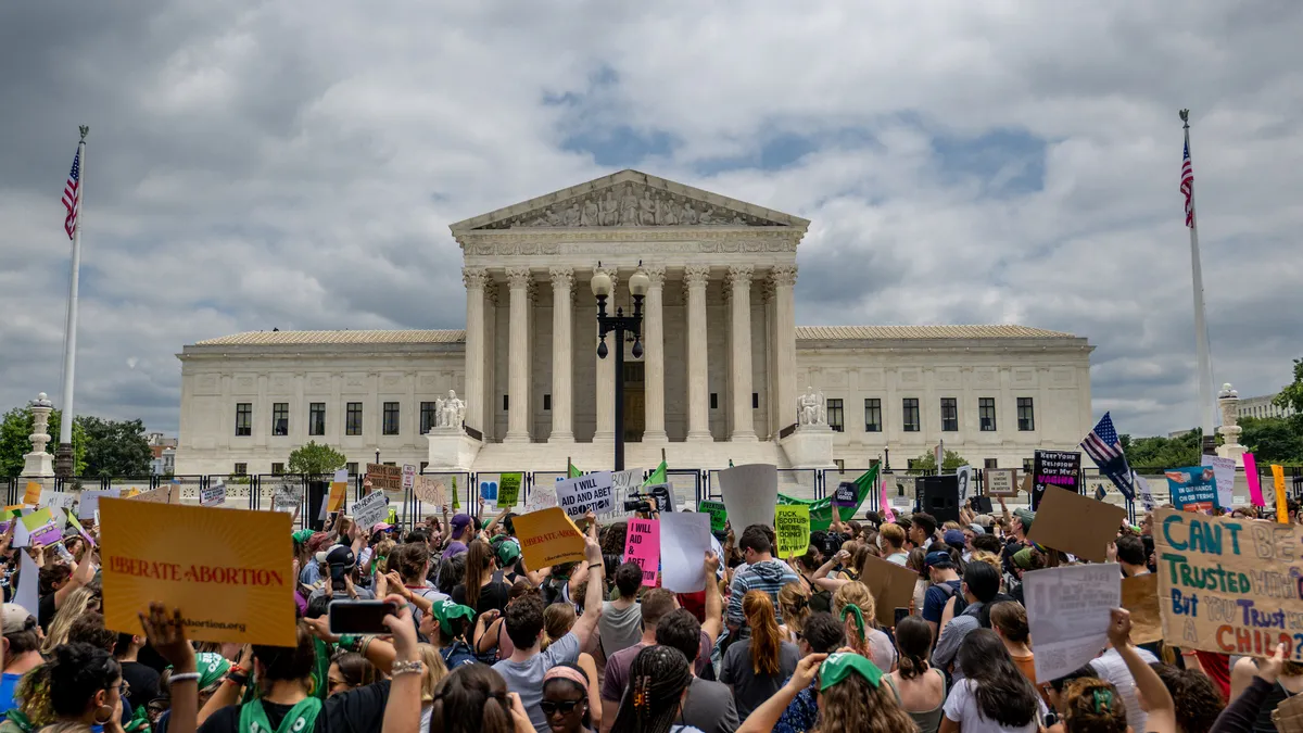 Protestors gathered in front of the Supreme Court to protest Roe v. Wade being overturned.