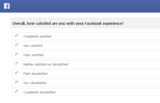 An example of a Facebook user survey