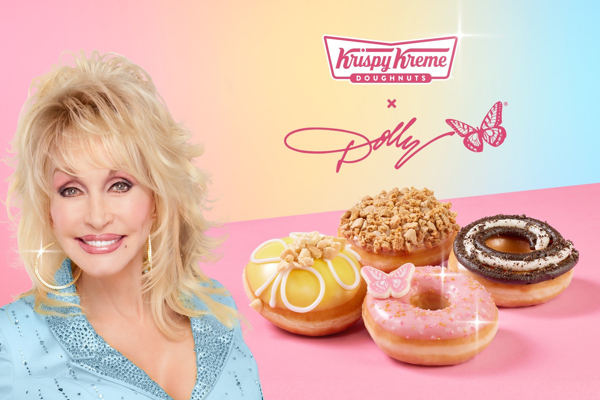 A brand image of the Krispy Kreme x Dolly Parton donut box