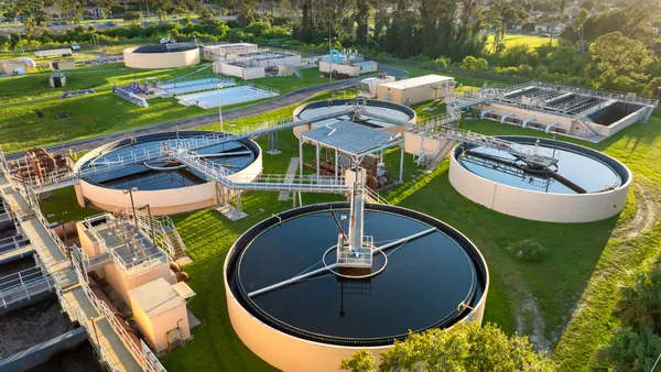 Water treatment facility with multiple tanks and filtration units. Vital infrastructure for sustainable water management and distribution