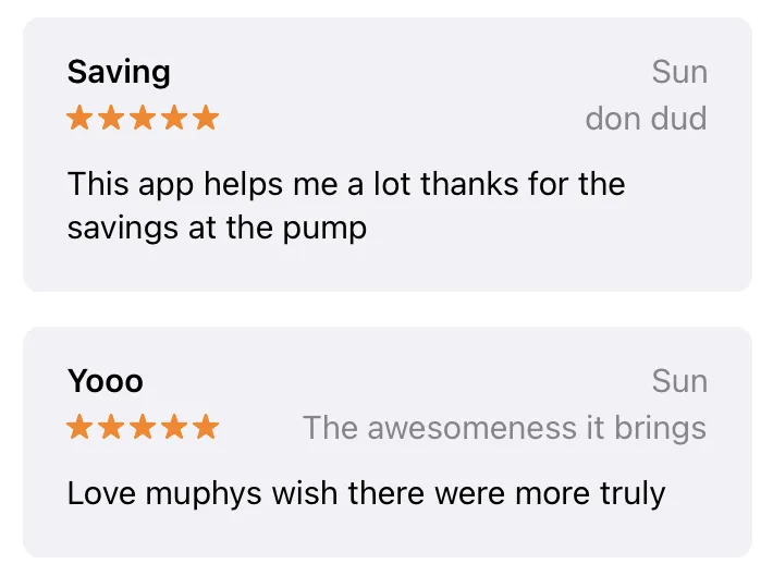 A screenshot of an App Store review of Murphy Drive Rewards.