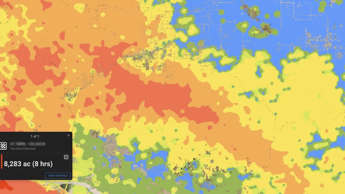 Wildfire maps of the risk and service area during wildfire season