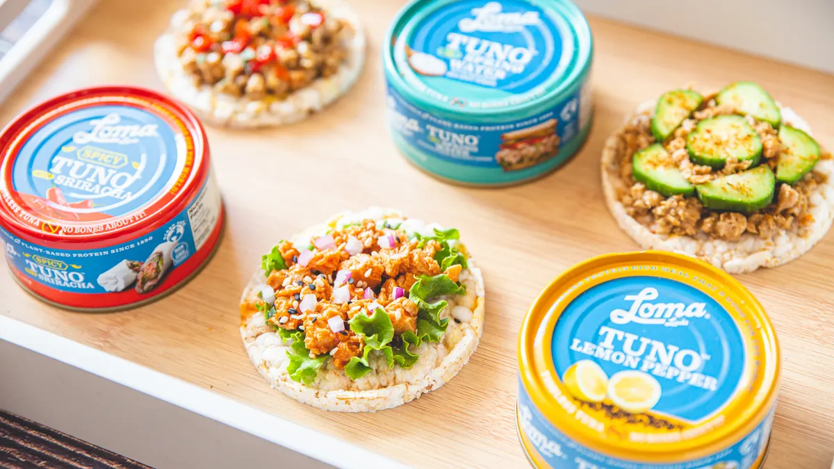 Cans of plant-based Loma Linda Tuno.