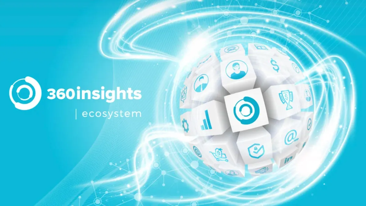 360insights text next to a white sphere with icons