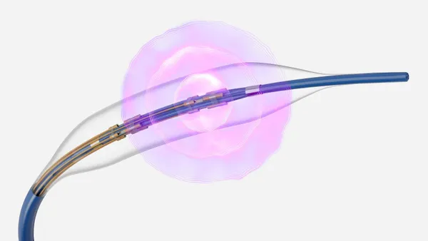 A catheter device is shown against a white background.