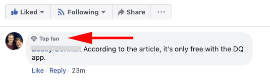 Example of a Top Fan on Facebook
