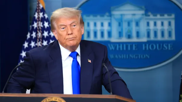 President Donald Trump addresses reporters at the White House on June 27, 2025.