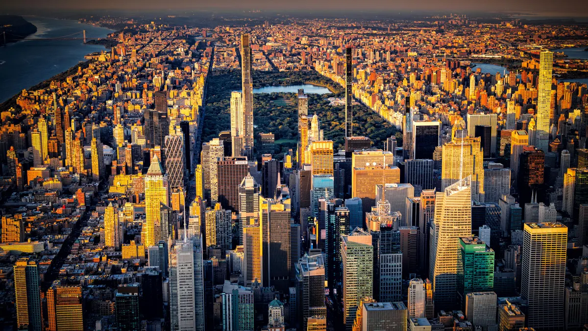 An aerial view of New York City.