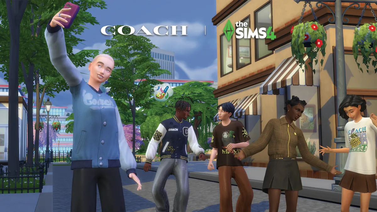 Five Sims wear Coach-inspired virtual clothing.