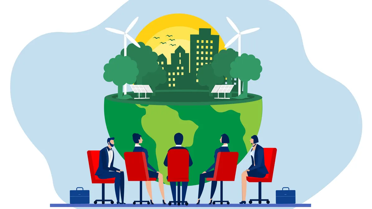 Team Business meeting with ESG or ecology problem concept, business invest energy sources.