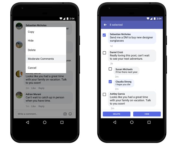 Facebook's comment moderation tools