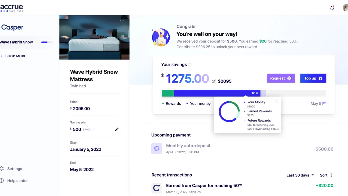 Accrue Savings dashboard