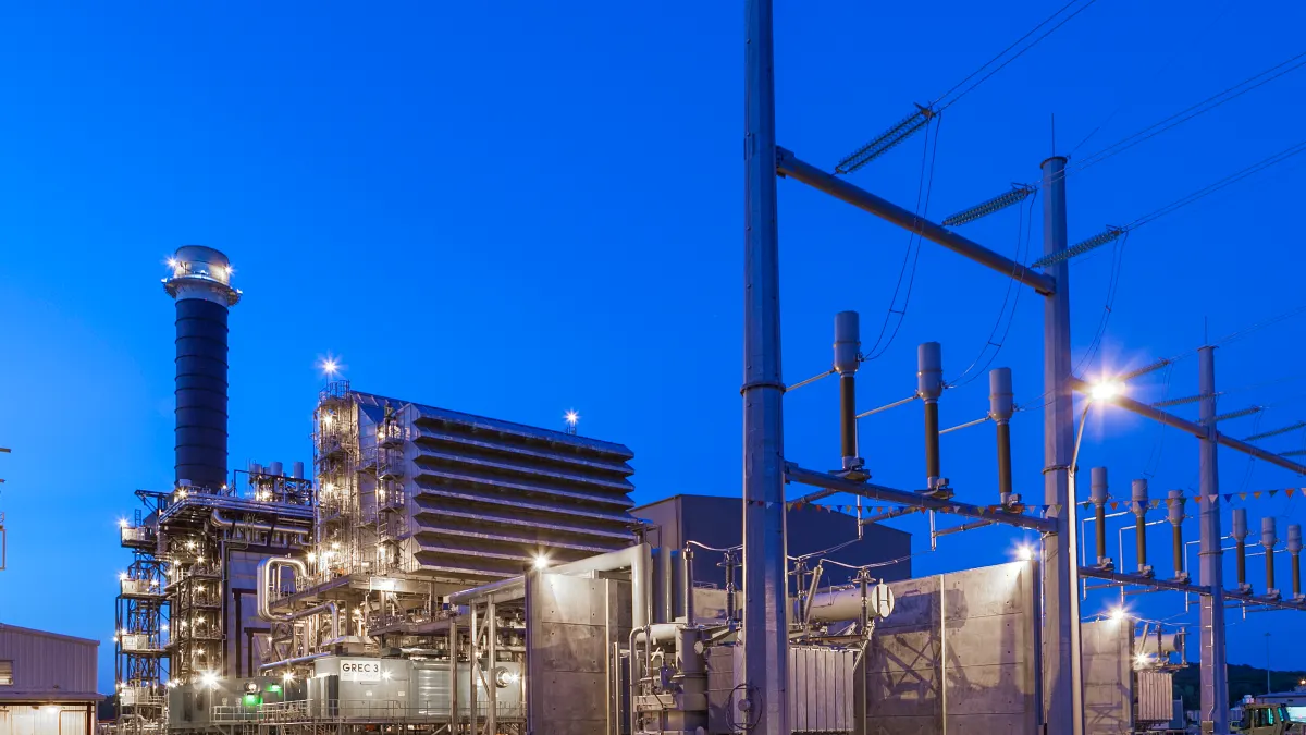 A power plant at night.