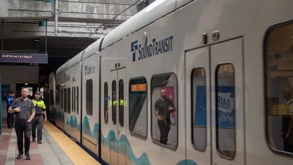 Image of Sound Transit trains rolling into the station