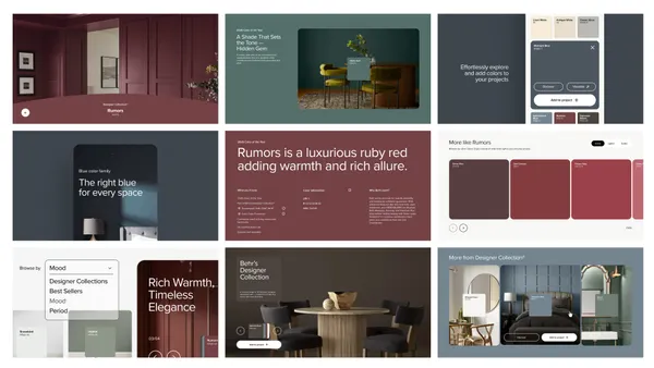A series of screenshots from Behr's web site depict different paint colors and rooms.